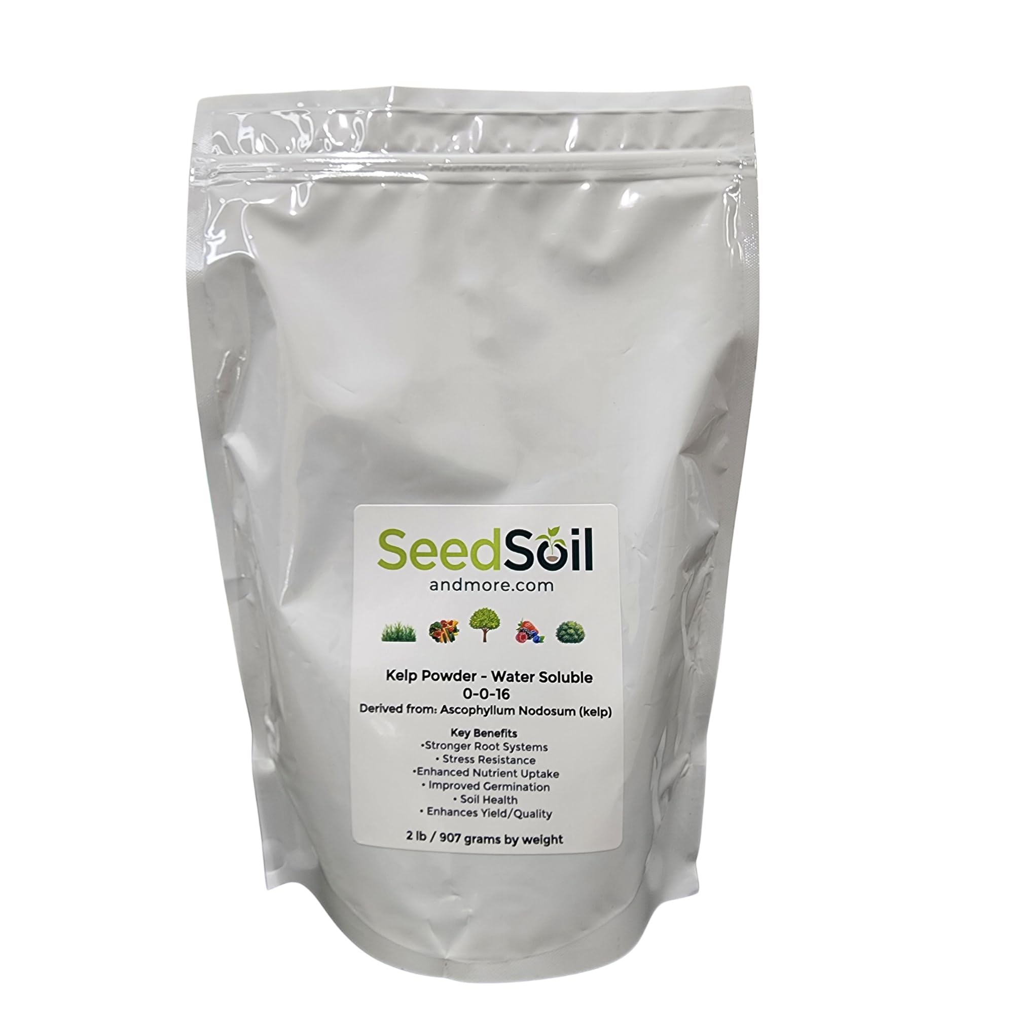 Seed, Soil, and More Kelp Powder 0-0-16 – Water Soluble Seaweed Fertilizer – Plant Growth Enhancer with Natural Micronutrients & Boosters – for Vegetables, Flowers, Lawns & Hydroponics (1 lb)
