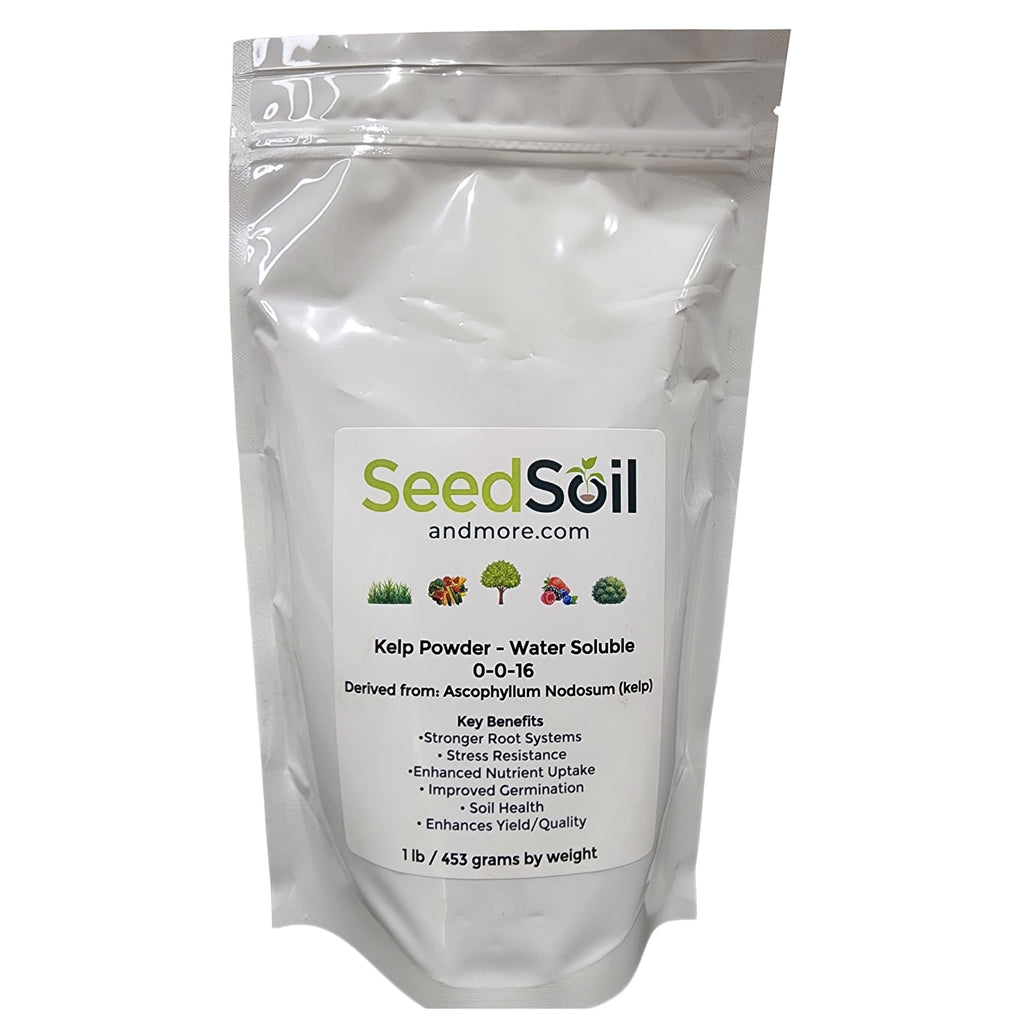 Seed, Soil, and More Kelp Powder 0-0-16 – Water Soluble Seaweed Fertilizer – Plant Growth Enhancer with Natural Micronutrients & Boosters – for Vegetables, Flowers, Lawns & Hydroponics (1 lb)