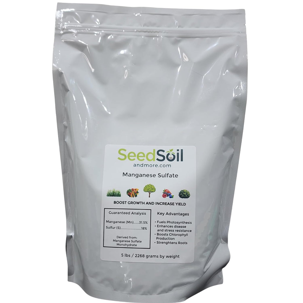 Seed, Soil, and More Manganese Sulfate Granular Fertilizer – Corrects Manganese Deficiency, Promotes Greener Leaves & Stronger Plant Growth – for Gardens, Trees, Lawns & Crops (5 lbs)