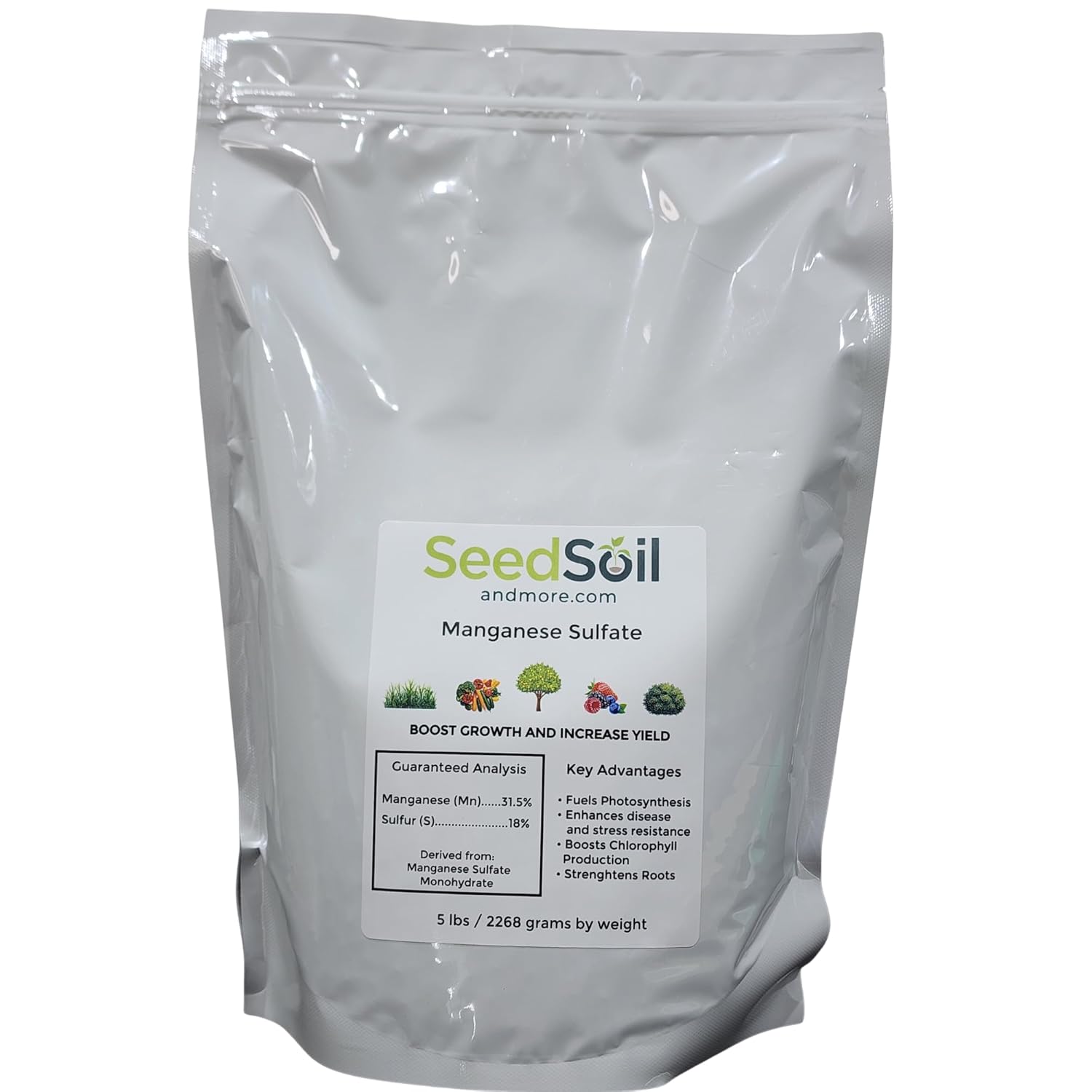 Seed, Soil, and More Manganese Sulfate Granular Fertilizer – Corrects Manganese Deficiency, Promotes Greener Leaves & Stronger Plant Growth – for Gardens, Trees, Lawns & Crops (5 lbs)