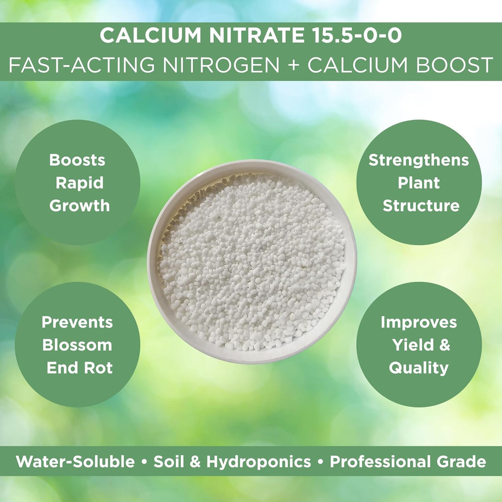 Seed, Soil, and More Calcium Nitrate Fertilizer 15.5-0-0 – Fast-Acting Nitrogen & Calcium – Prevents Blossom End Rot – Sweetens Fruit – Water Soluble for Soil & Hydroponics - 5 lbs