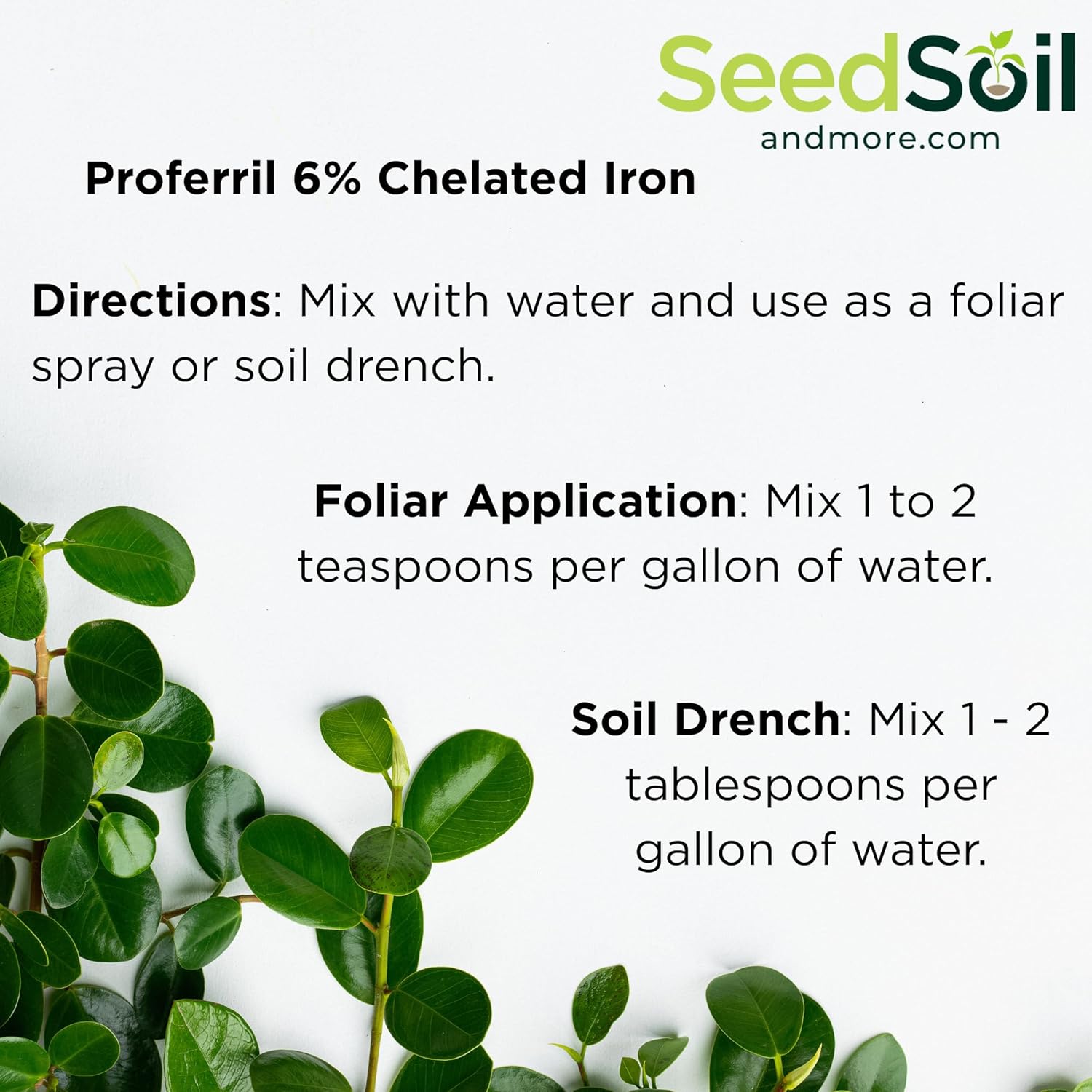 Proferril 6% Chelated Iron-100% Water Soluble Micronutrient for Plants, Lawns, Hydroponics - Corrects Iron Chlorosis & Yellow Leaves - Made in USA - 1 Pound