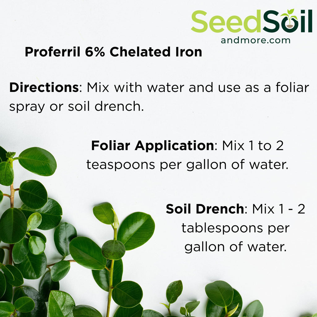 Proferril 6% Chelated Iron-100% Water Soluble Micronutrient for Plants, Lawns, Hydroponics - Corrects Iron Chlorosis & Yellow Leaves - Made in USA - 1 Pound (1 lb)