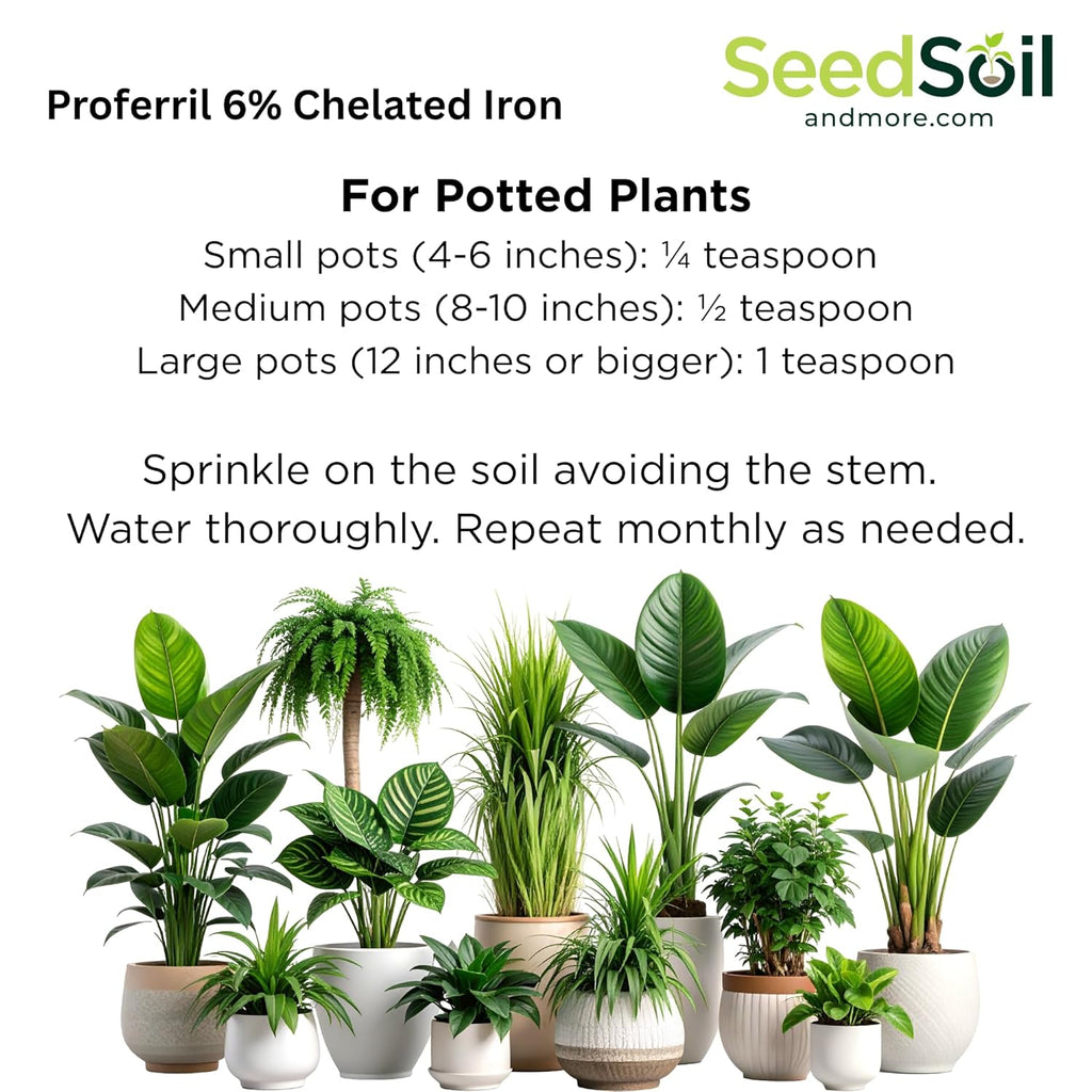 Proferril 6% Chelated Iron-100% Water Soluble Micronutrient for Plants, Lawns, Hydroponics - Corrects Iron Chlorosis & Yellow Leaves - Made in USA - 1 Pound