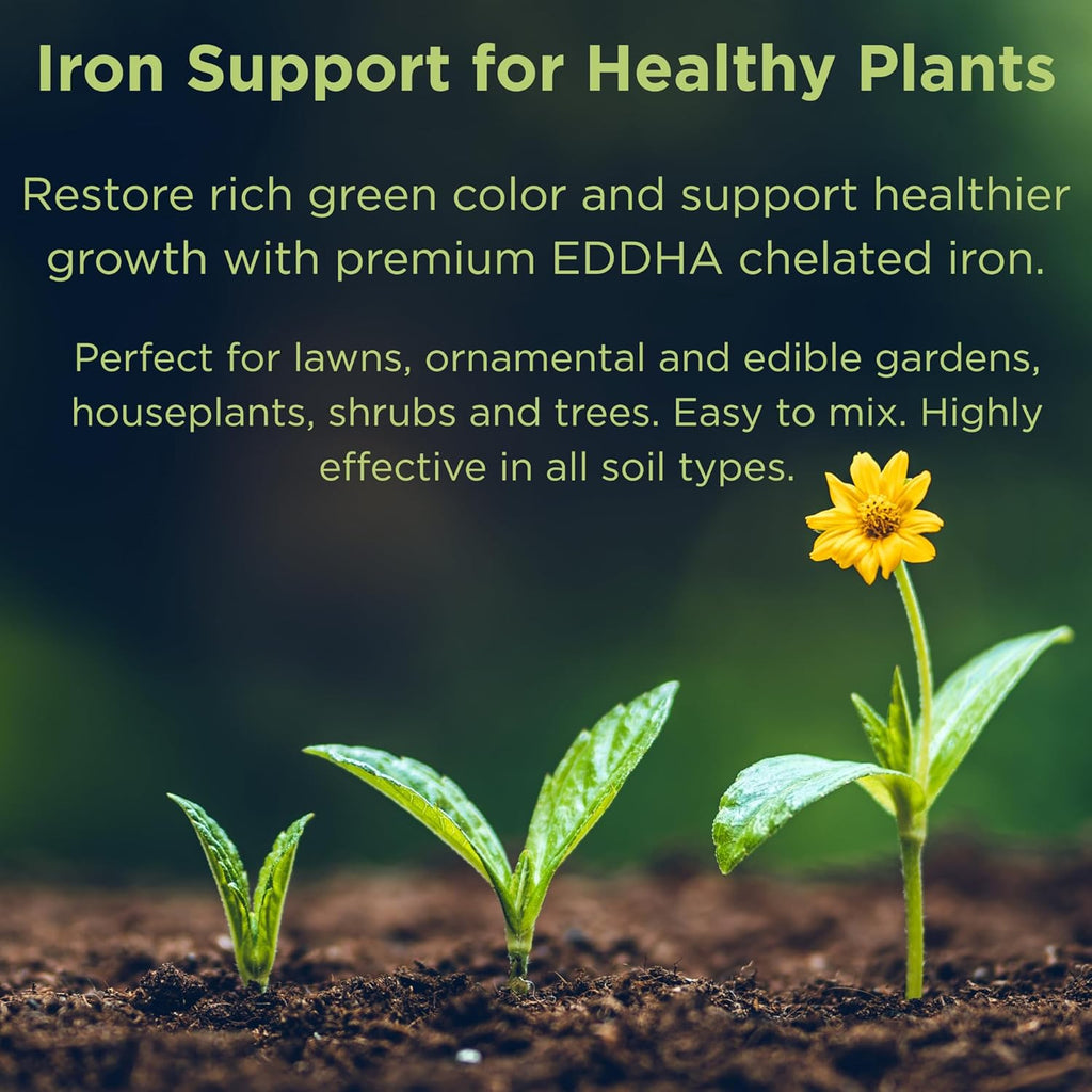 Proferril 6% Chelated Iron-100% Water Soluble Micronutrient for Plants, Lawns, Hydroponics - Corrects Iron Chlorosis & Yellow Leaves - Made in USA - 1 Pound