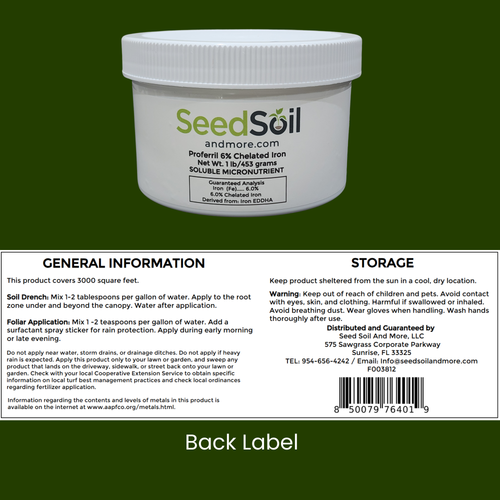 Seed Soil and More-Proferril 6% EDDHA Chelated Iron-100% Water Soluble Iron Chelate for Greener Plants - Corrects Iron Chlorosis & Yellow Leaves - for soils with ph Above 7 - Made in USA - 1 lb