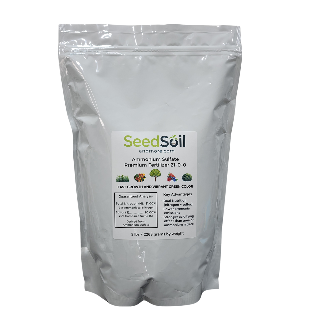 Ammonium Sulfate Premium Fertilizer 21-0-0, Granular High Nitrogen Plant Food for Lawns, Gardens & Vegetables – Fast-Acting Soil Acidifier for Alkaline Soil (5 lb / 2268g)